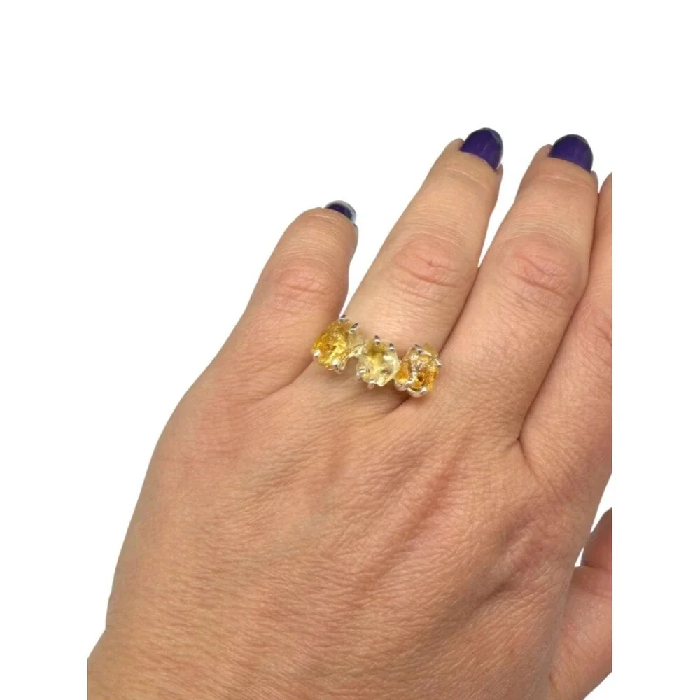 Citrine Ring Size 6 Solid 925 Sterling Silver Raw Rough Natural Stone Crystal